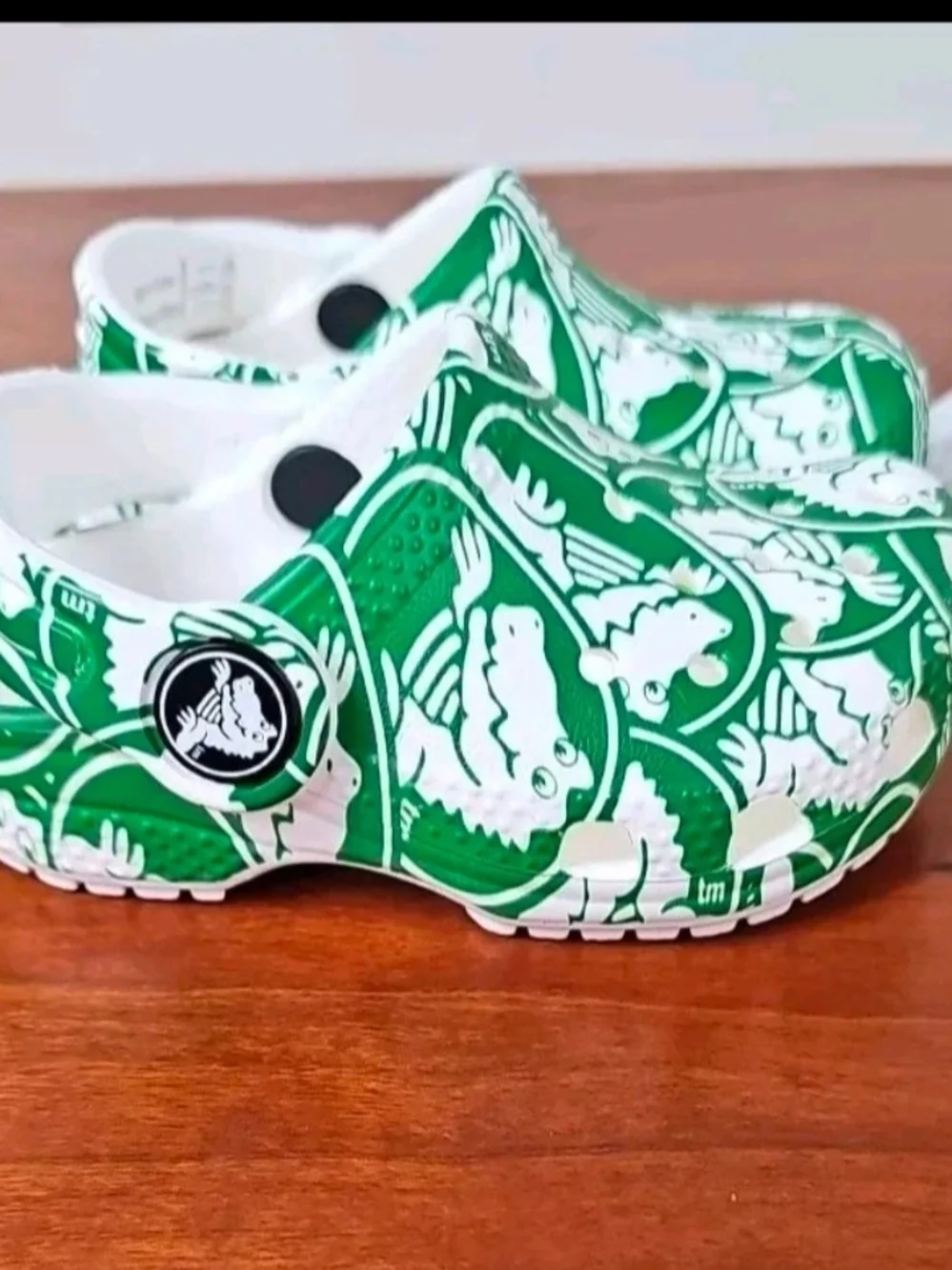 Crocs Green And White Logo Alligator Crocodile Toddler Slip On Clogs C4